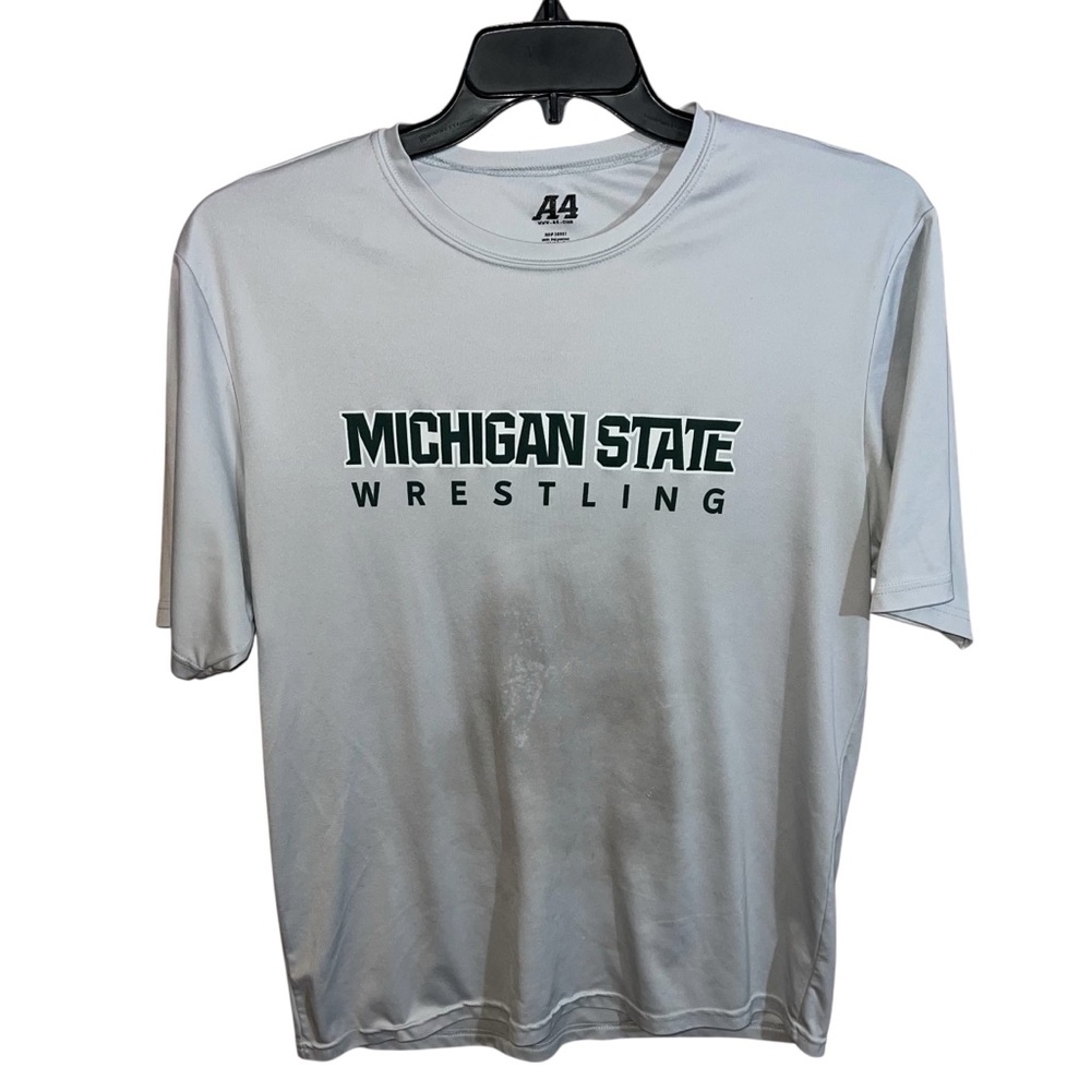 A4 Michigan State University Wrestling Shirt Men’s L Grey Green White